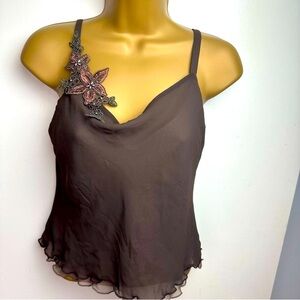 Ursula Brownish & Tan Y2K Vintage Tiered Chiffon Cowl Neck Whimsical Fairy Top 6